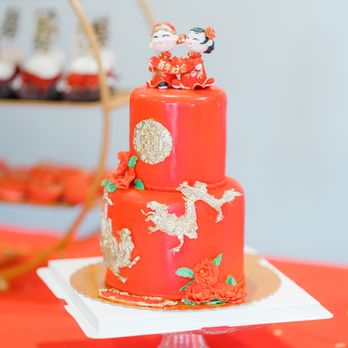 Cake Playhouse - Two tiered, Chinese Wedding themed carrot cake! - Custom Cakes Near Me - Artesia, California Cake Playhouse - Two tiered, Chinese Wedding themed carrot cake! - Custom Cakes Near Me - Artesia, California