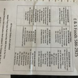 E & S Foods Incorporated - Freezer menu