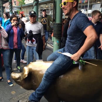 Seattle Free Walking Tours - Jake the tour guide riding Rachel the pig. - Walking Tours Near Me - Seattle, Washington Seattle Free Walking Tours - Jake the tour guide riding Rachel the pig. - Walking Tours Near Me - Seattle, Washington