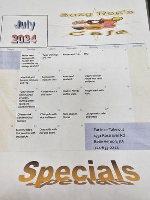 Menu photo 1 Suzy Rae’s Cafe Belle Vernon, PA Menu photo 1 Suzy Rae’s Cafe Belle Vernon, PA