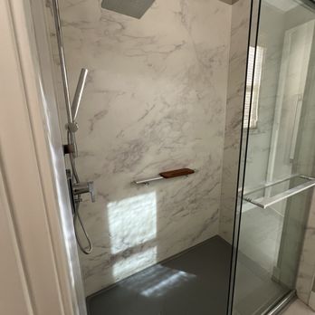 American Vision Baths - Gray stone shower pan. - Kitchen & Bath Near Me - Tustin, California