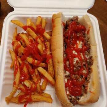 Mac's Philly Steaks - What's left of my Garlic parm cheesesteak only ate half I was mad full and also have fries yummy. - American Near Me - Victor, New York