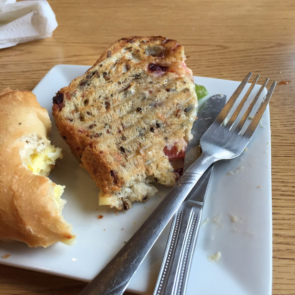 Bearaboo Coffee Escape - Half of the veggie panini and half of breakfast sandwich ( cheddar bagel ) amazing - Coffee & Tea Near Me - Cloquet, Minnesota