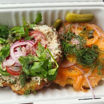 Courage Bagels - Whitefish and lox on garlic bagel - Bagels Near Me - Los Angeles, California Courage Bagels - Whitefish and lox on garlic bagel - Bagels Near Me - Los Angeles, California