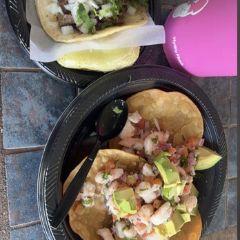 Taco Nazo - Shrimp Ceviche (on right), taco de asada (on left) - Tacos Near Me - La Puente, California Taco Nazo - Shrimp Ceviche (on right), taco de asada (on left) - Tacos Near Me - La Puente, California