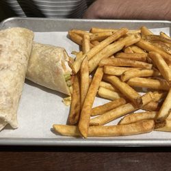 The Corner Grill - Buffalo chicken wrap with fries