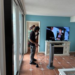 I Find Leaks - Tyler using out leak detection equipment to locate a leak under a concrete slab in a Clearwater home.