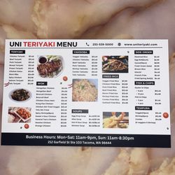 UNI Teriyaki - Menu