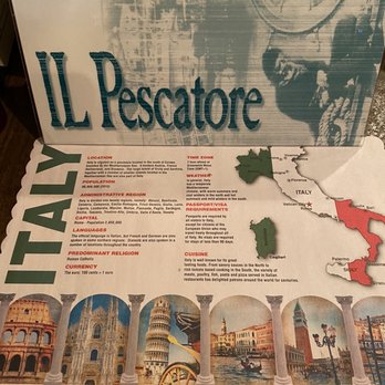 Il Pescatore - Menu and plate mat that show the different food origins and locations. - Italian Near Me - Orlando, Florida Il Pescatore - Menu and plate mat that show the different food origins and locations. - Italian Near Me - Orlando, Florida