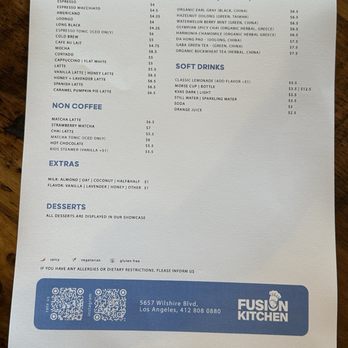 Fusion Kitchen - Drink Menu (March 2025) - Breakfast & Brunch Near Me - Los Angeles, California