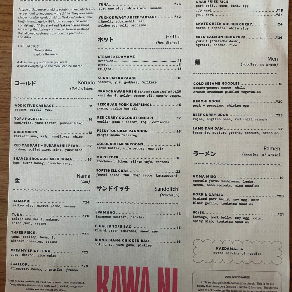 Kawa Ni - Kawa Ni menu, Jun 22, 2025. - Izakaya Near Me - Denver, Colorado Kawa Ni - Kawa Ni menu, Jun 22, 2025. - Izakaya Near Me - Denver, Colorado