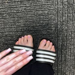 Pearl Nails - Gel baby pink chrome pedi and a acrylic baby pink set