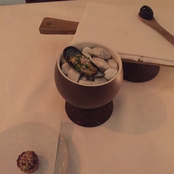 French Connection - Amuse bouche, mussel and candied olive were great - Women's Clothing Near Me - Amsterdam, New Hampshire