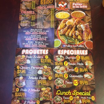Pollos La Pullita - a menu for a mexican restaurant - Chicken Wings Near Me - Fort Worth, Texas