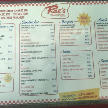 Rae's Restaurant - Menu 1 - Diners Near Me - Santa Monica, California Rae's Restaurant - Menu 1 - Diners Near Me - Santa Monica, California