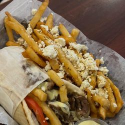 Beachside Gyros - Gyro with fries top with feta and oregano