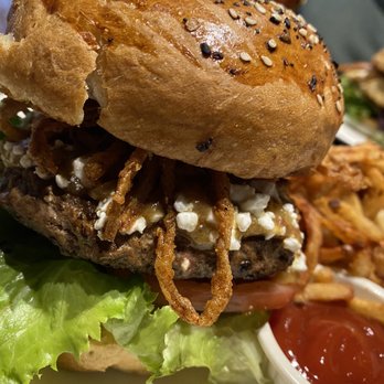 Local Goat - BGT Burger* bacon jam, beef patty, and onion straws - New American Near Me - Pigeon Forge, Tennessee