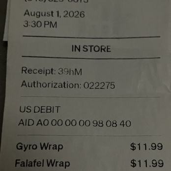 Pitago Mediterranean Fresh - Receipt before tip. Food truck/no seating, competitive prices. 01AUG26 - Mediterranean Near Me - San Marcos, Texas