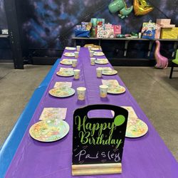 Elevate Trampoline Park - Party room. The host got it all decorated and set up for us!