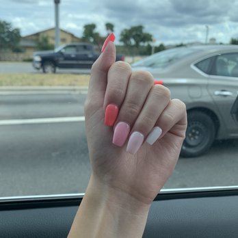 Pink Cherry Nails & Spa - Coffin shape White to pink SNS - Nail Salons Near Me - Austin, Texas Pink Cherry Nails & Spa - Coffin shape White to pink SNS - Nail Salons Near Me - Austin, Texas