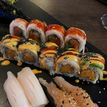 Okinawa Sushi - Spicy Girl Roll, Escolar, Albacore Tuna, and Playboy Roll - Japanese Near Me - Golden, Colorado Okinawa Sushi - Spicy Girl Roll, Escolar, Albacore Tuna, and Playboy Roll - Japanese Near Me - Golden, Colorado