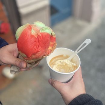 Sausalito Sweets - SINGLE scoop Rainbow Sherbet on a waffle cone and Affogato - Chocolatiers & Shops Near Me - Sausalito, California Sausalito Sweets - SINGLE scoop Rainbow Sherbet on a waffle cone and Affogato - Chocolatiers & Shops Near Me - Sausalito, California