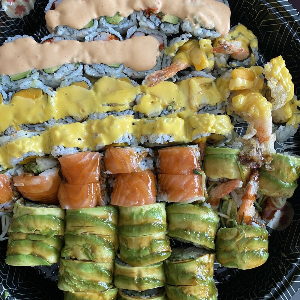 Torii Sushi - Spicy california roll, shrimp and mango roll, red dragon roll and green dragon roll - Sushi Bars Near Me - Aurora, Ontario Torii Sushi - Spicy california roll, shrimp and mango roll, red dragon roll and green dragon roll - Sushi Bars Near Me - Aurora, Ontario