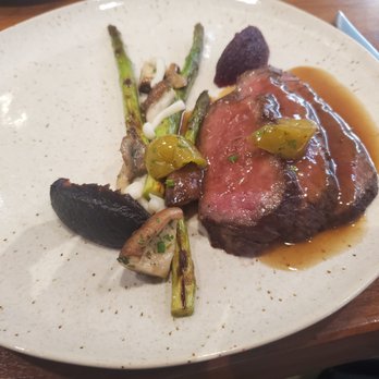 The Alden - Steak with black onion jam in front and red wine jelly in back - New American Near Me - Chamblee, Georgia