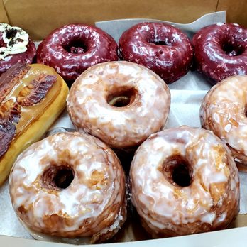 Blue Mound Donuts - Top Row: Red Velvet Donuts Bottom Row: Maple Bacon Bar and Cronuts - Donuts Near Me - Fort Worth, Texas