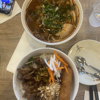 Hue Restaurant - Bun Bo Hue (top) and Bun Thit Nuong Cha Gio (bottom) - Vietnamese Near Me - San Jose, California