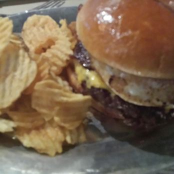 Bricktown Brewery - Breakfast burger and house made chips - American Near Me - Tulsa, Oklahoma