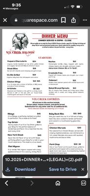 Menu photo 3 Vix Creek Saloon Arroyo Grande, CA