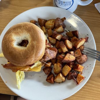 La Croisette - Bacon Bagel with fried egg and American cheese - Breakfast & Brunch Near Me - St. Pete Beach, Florida La Croisette - Bacon Bagel with fried egg and American cheese - Breakfast & Brunch Near Me - St. Pete Beach, Florida