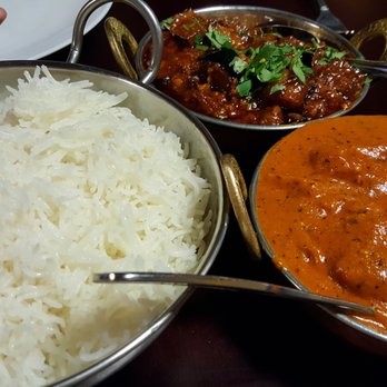 Himalayan Cafe - Garlic Eggplant in the back. Chicken Tikka Masala on the right. - Indian Near Me - Renton, Washington