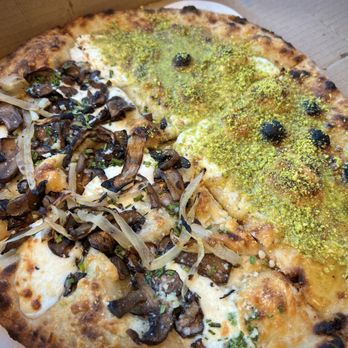 How Ya Dough'n Pizza - Half cremini & half pistachio. Both awesome! - Pizza Near Me - Las Vegas, Nevada How Ya Dough'n Pizza - Half cremini & half pistachio. Both awesome! - Pizza Near Me - Las Vegas, Nevada
