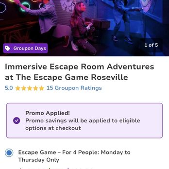 The Escape Game - Groupon price match for M-Th! - Escape Games Near Me - Roseville, California The Escape Game - Groupon price match for M-Th! - Escape Games Near Me - Roseville, California