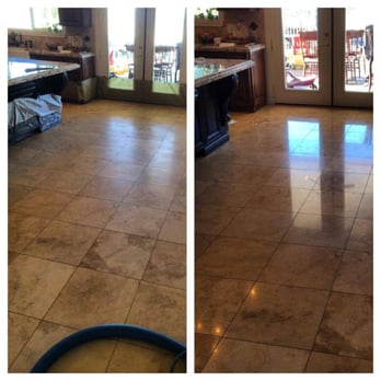 Checks Epoxy - Travertine before and after a hone and polish - Flooring Near Me - Gilbert, Arizona