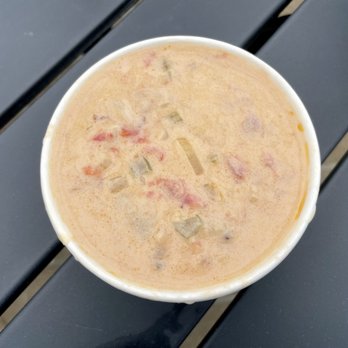 CT Chowder - Connecticut Clam Chowder (made with clams, smoked bacon, veggies, and tomatoes in a pink creamy broth) - Seafood Near Me - North Haven, Connecticut