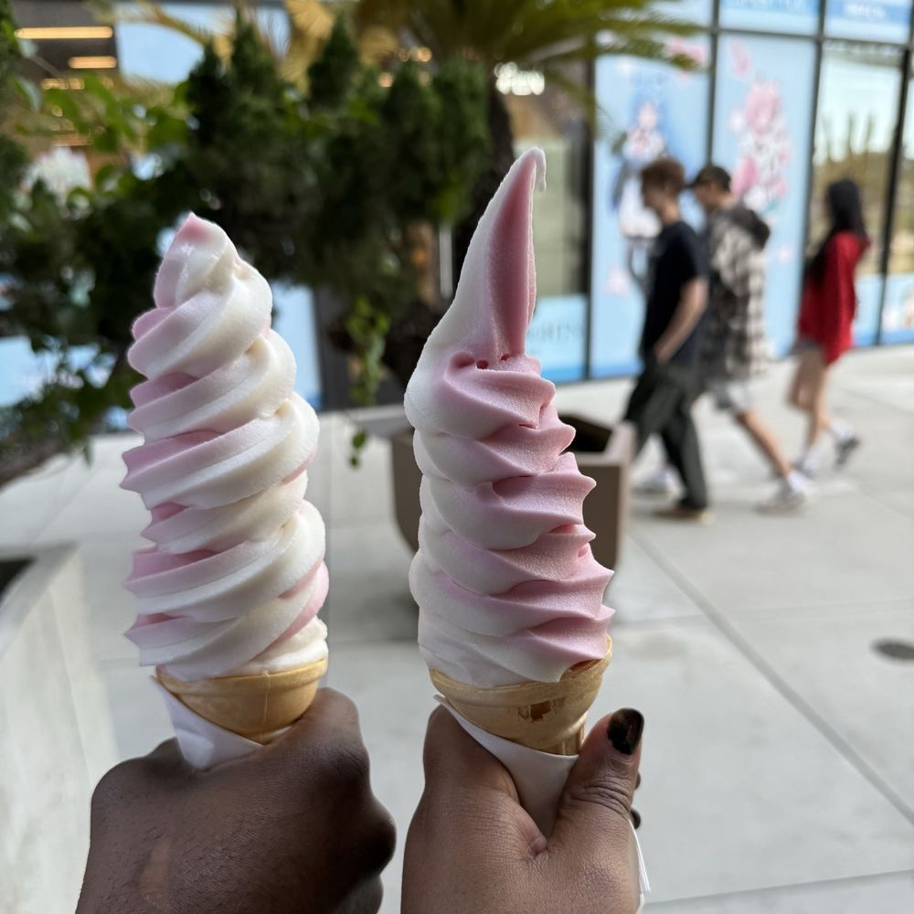 Vanilla and strawberry ice cream cone Vanilla and strawberry ice cream cone