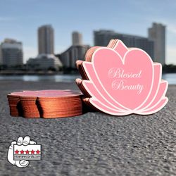 Nice New Cards - These one of a kind square business cards 32pt silk laminated business cards with custom die cutting and gold rose colored edges.