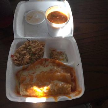 Tacos Zayra - Beef enchilada plate with rice & charro beans. Good stuff - Mexican Near Me - Freeport, Texas