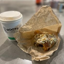 Roots Coffeehouse - Coffee black and almond croissant