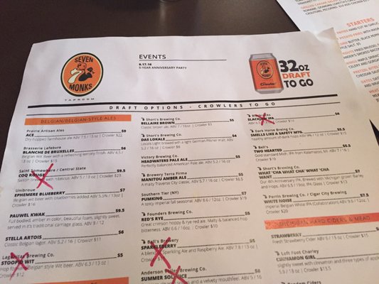 Menu photo 8 7 Monks Taproom Traverse City, MI