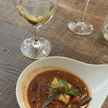 Williamson Wines - Creole Beef Chili (mango salsa, peppers, kidney beans, tortilla strips, Herbie's Creole + Cajun Seasonings) | Paired with Viognier 2023 - Wine Tasting Room Near Me - Healdsburg, California Williamson Wines - Creole Beef Chili (mango salsa, peppers, kidney beans, tortilla strips, Herbie's Creole + Cajun Seasonings) | Paired with Viognier 2023 - Wine Tasting Room Near Me - Healdsburg, California