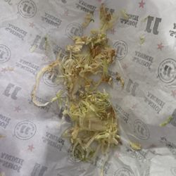 Wilted brown lettuce from my sandwich.