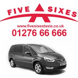 Five Sixes Taxis - 6 seater van MPV with our Five Sixes Taxis logo and a phone number 01276 66666