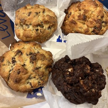 Levain Bakery - Front - Two Chip Chocolate Chip Cookie and Rock Road Back - Caramel Coconut Chocolate Chip Cookie and Chocolate Chip Walnut Cookie - Bakeries Near Me - Los Angeles, California Levain Bakery - Front - Two Chip Chocolate Chip Cookie and Rock Road Back - Caramel Coconut Chocolate Chip Cookie and Chocolate Chip Walnut Cookie - Bakeries Near Me - Los Angeles, California