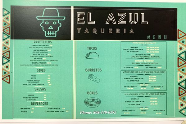 Menu photo 6 El Azul Taqueria Honolulu, HI