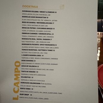 L Campo - Menu- cocktails - Tapas/Small Plates Near Me - Livermore, California