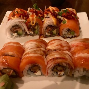 The Sushi Bar - Top to Bottom: Salmonator Roll & Scratchy Roll - Sushi Bars Near Me - Edmond, Oklahoma The Sushi Bar - Top to Bottom: Salmonator Roll & Scratchy Roll - Sushi Bars Near Me - Edmond, Oklahoma